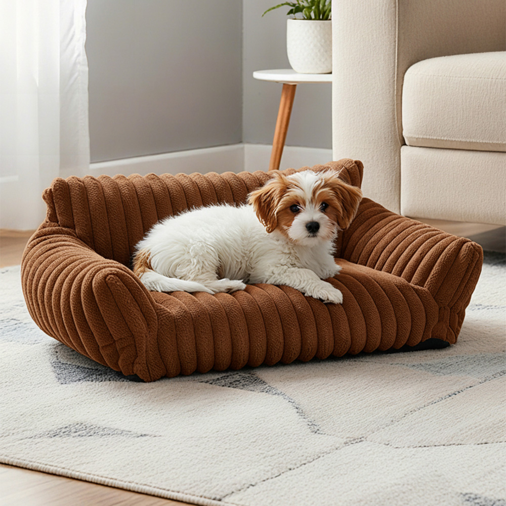 H&O Direct 91cm Dark Brown Super Soft Channel Warm Pet Sofa Bed Image 5