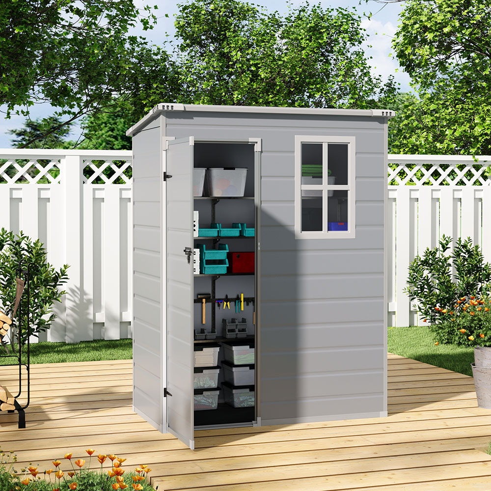 H&O Direct 5 x 3ft Grey Plastic Pent Tool Storage Shed Image 2