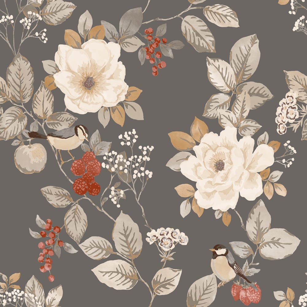 Belgravia Decor Bramble Floral Motif Charcoal Wallpaper Image 1