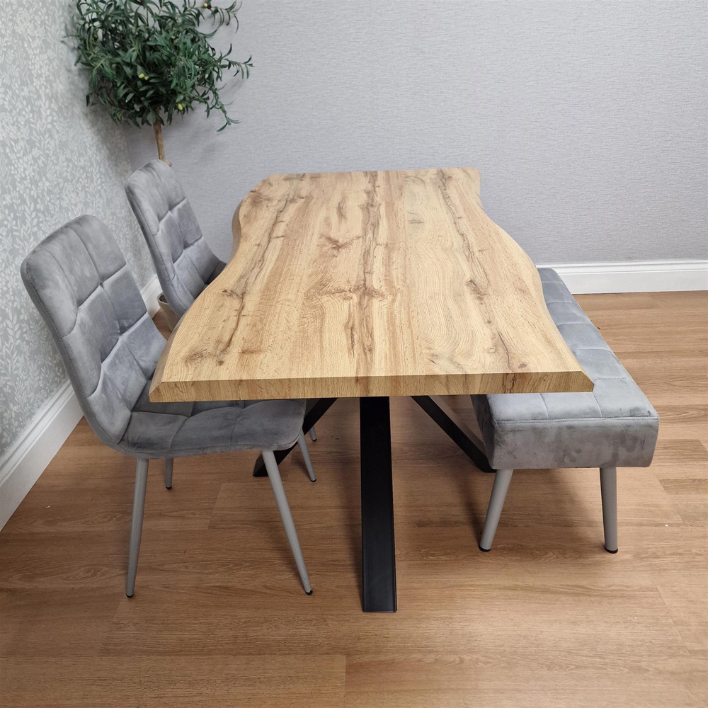 Kosy Koala 4 Seater Wood and Velvet Dining Table Set with Bench Grey Image 9