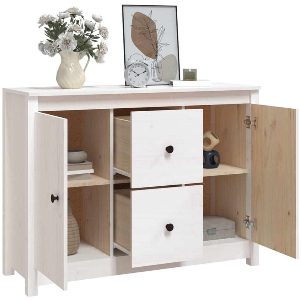 vidaXL 2 Door 2 Drawer White Solid Pine Wood Sideboard Image 6