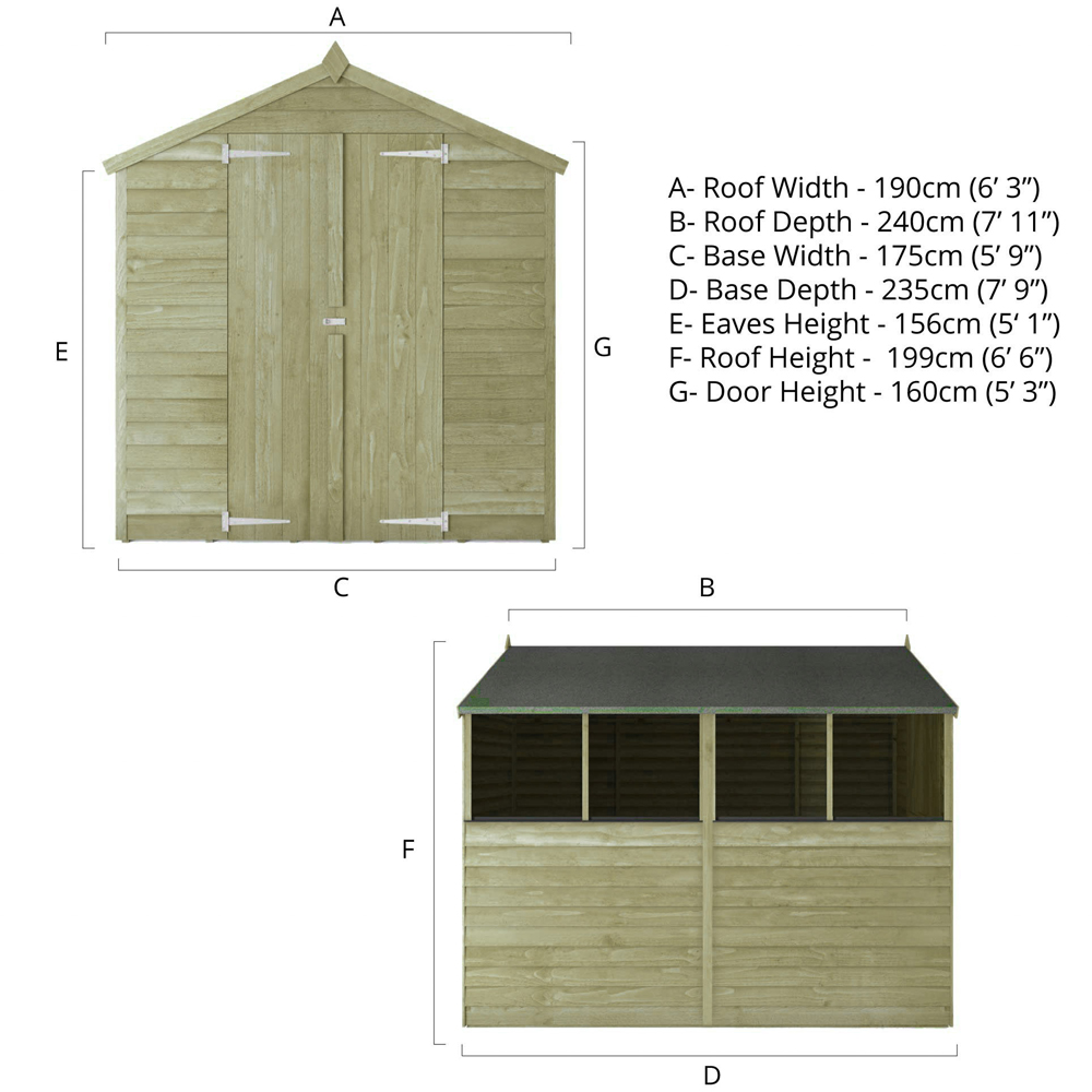 Mercia 8 x 6ft Double Door Overlap Apex Shed Image 8