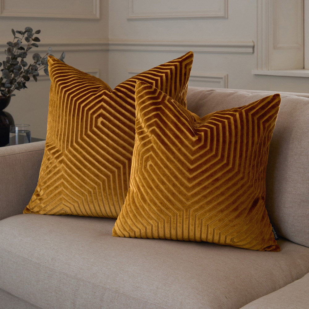 Paoletti Evoke Cut Gold Velvet Cushion 55 x 55cm Image 5