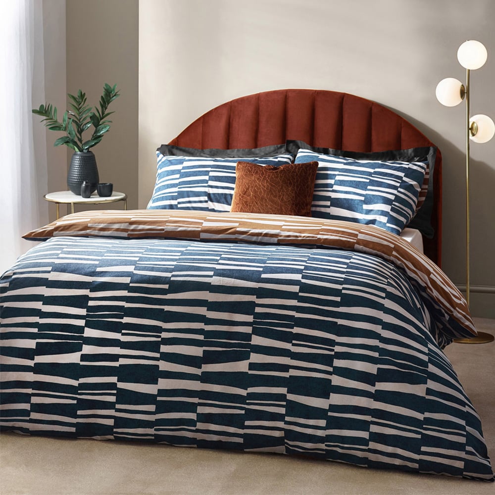 Hoem Piper Double Dusk and Bronze Abstract Cotton Rich Duvet Cover Set Image 1