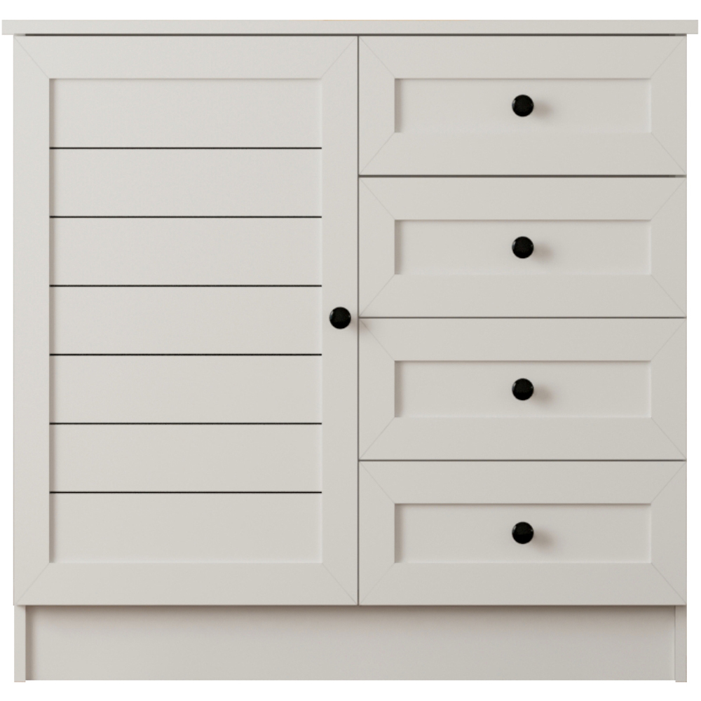 Evu VENICE Single Door 4 Drawer Soft White Sideboard Image 2