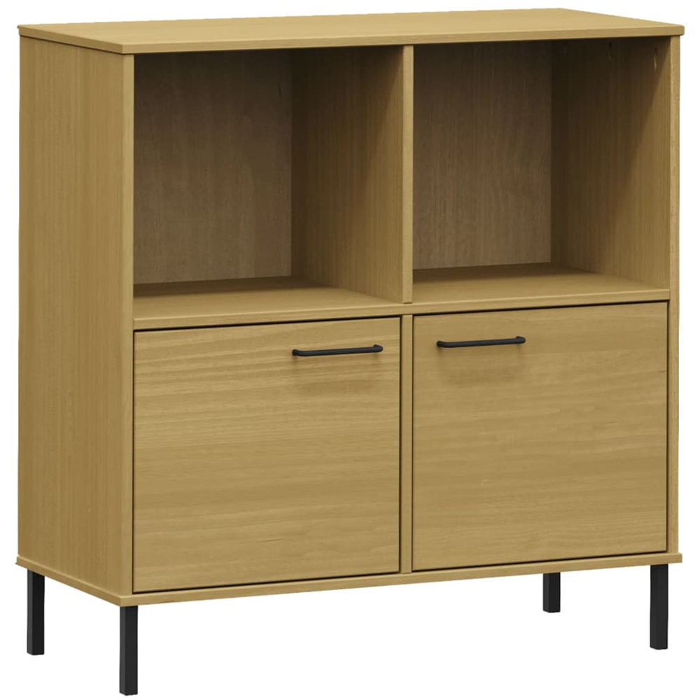 vidaXL 2 Door 2 Shelf Brown Pine Wood Bookcase Image 2