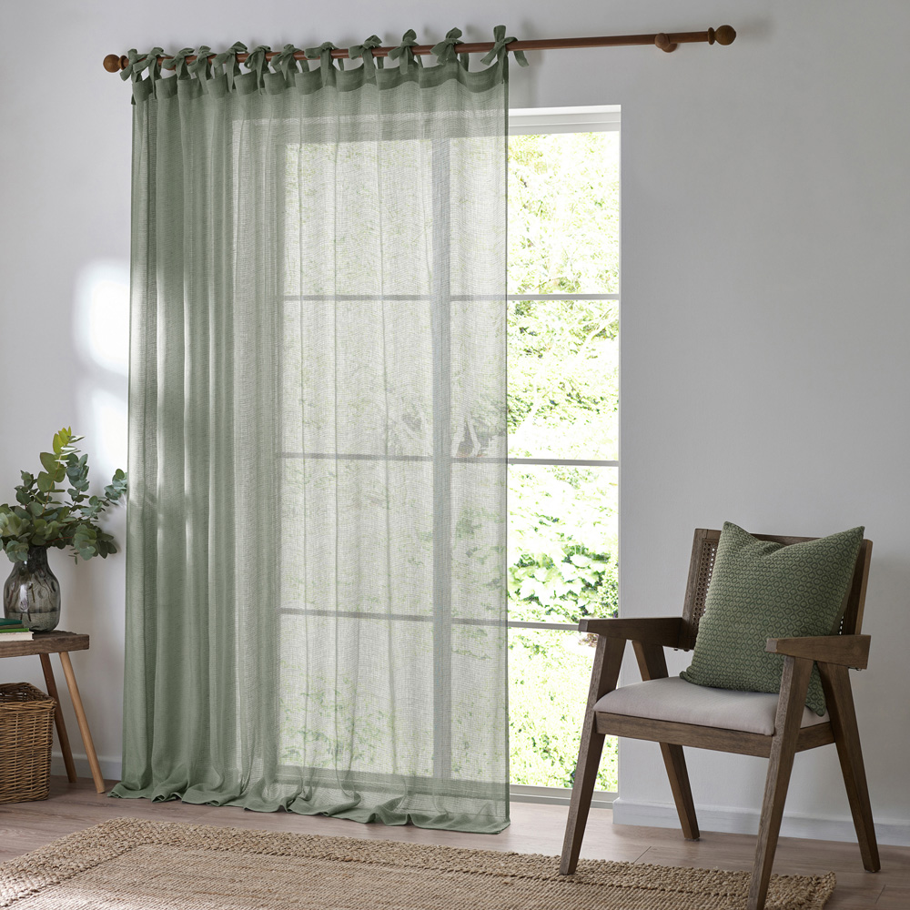Yard Nimbus Eucalyptus Sheer Tie Top Curtain Panel 140 x 250cm Image 1