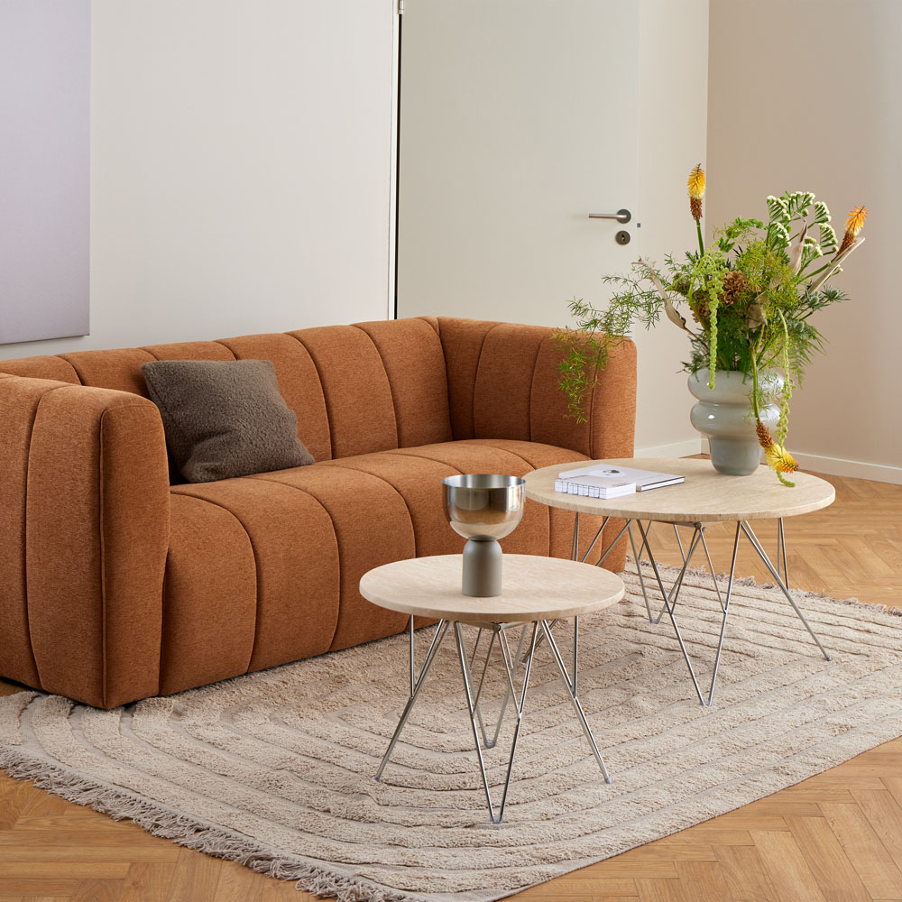 Florence Prunus Matt Beige Round Coffee Table with Chrome Steel Base Image 8