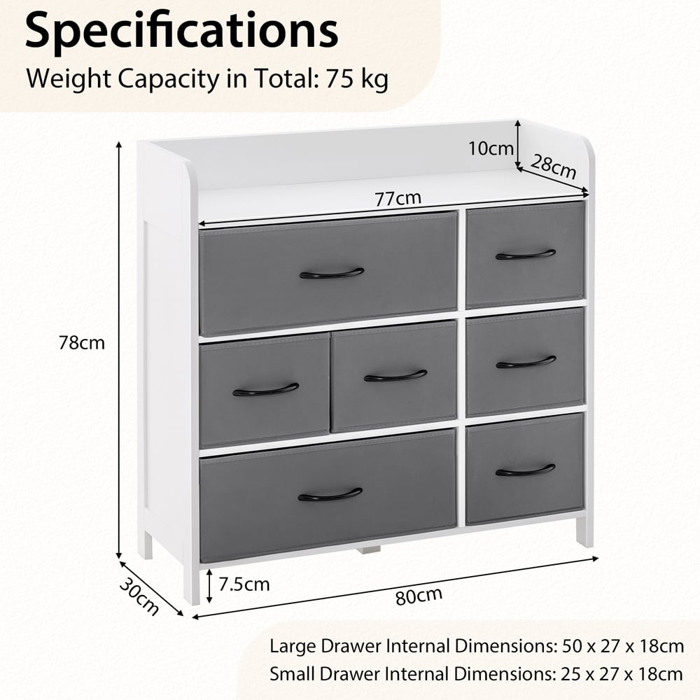 Costway 7 Drawer Single Shelf White Fabric Storage Unit Image 9