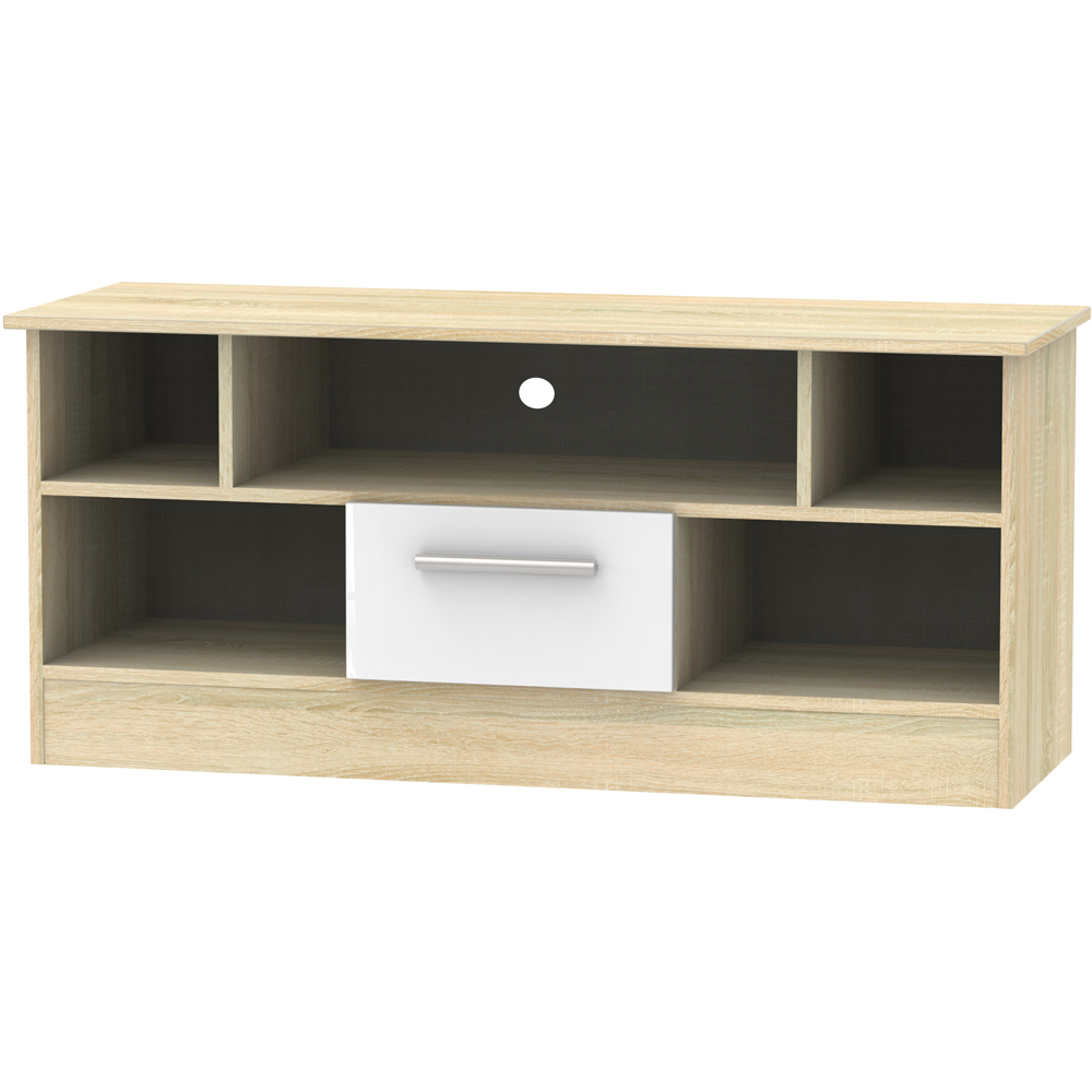 Crowndale Contrast Single Drawer White Matt and Bardolino Oak TV Unit Ready Assembled Image 2