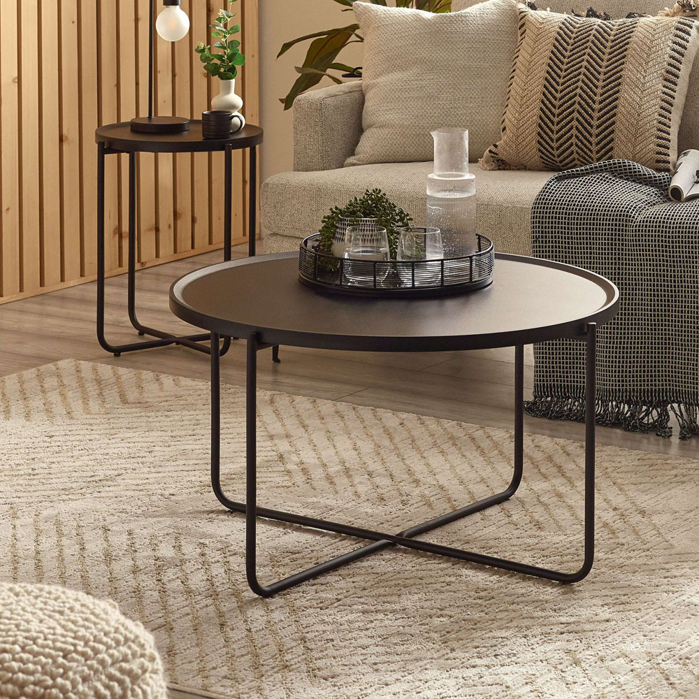Julian Bowen Sagrada Black Round Coffee and Lamp Table Set Image 6