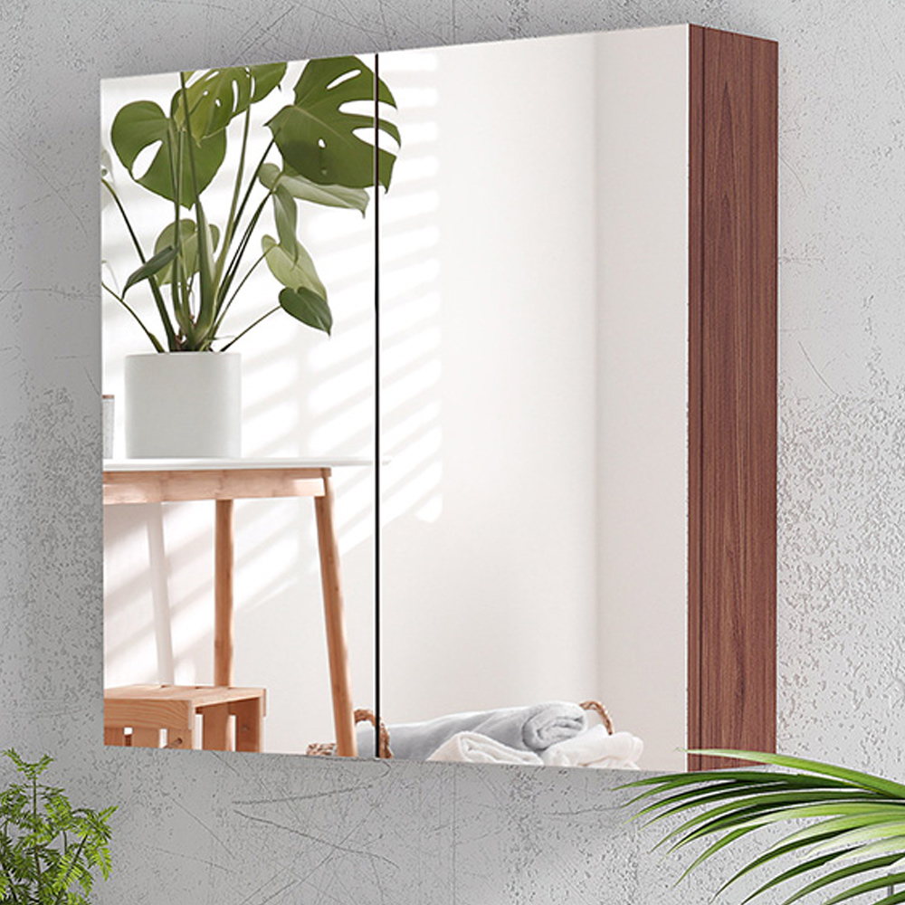 Kleankin Wood Effect 2 Door Mirror Bathroom Cabinet Image 1