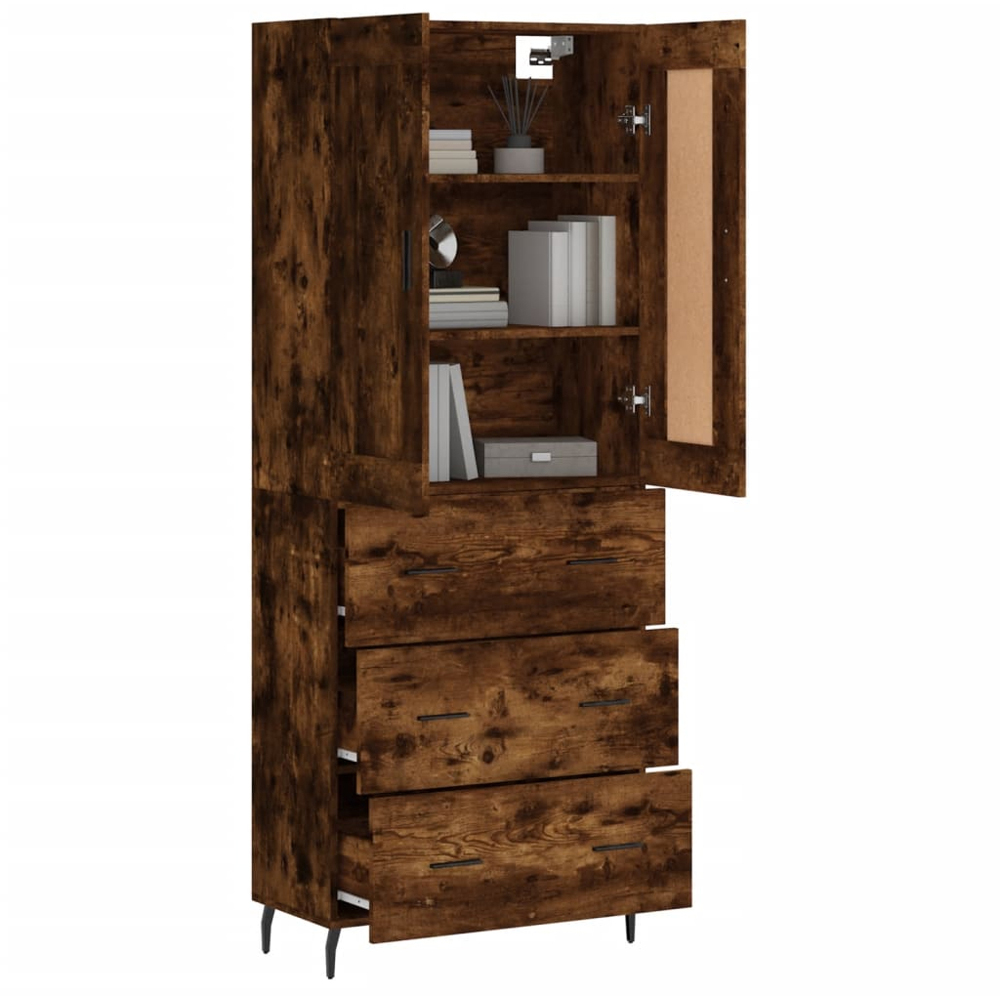 vidaXL 2 Door 3 Drawer Smoked Oak Highboard Image 3