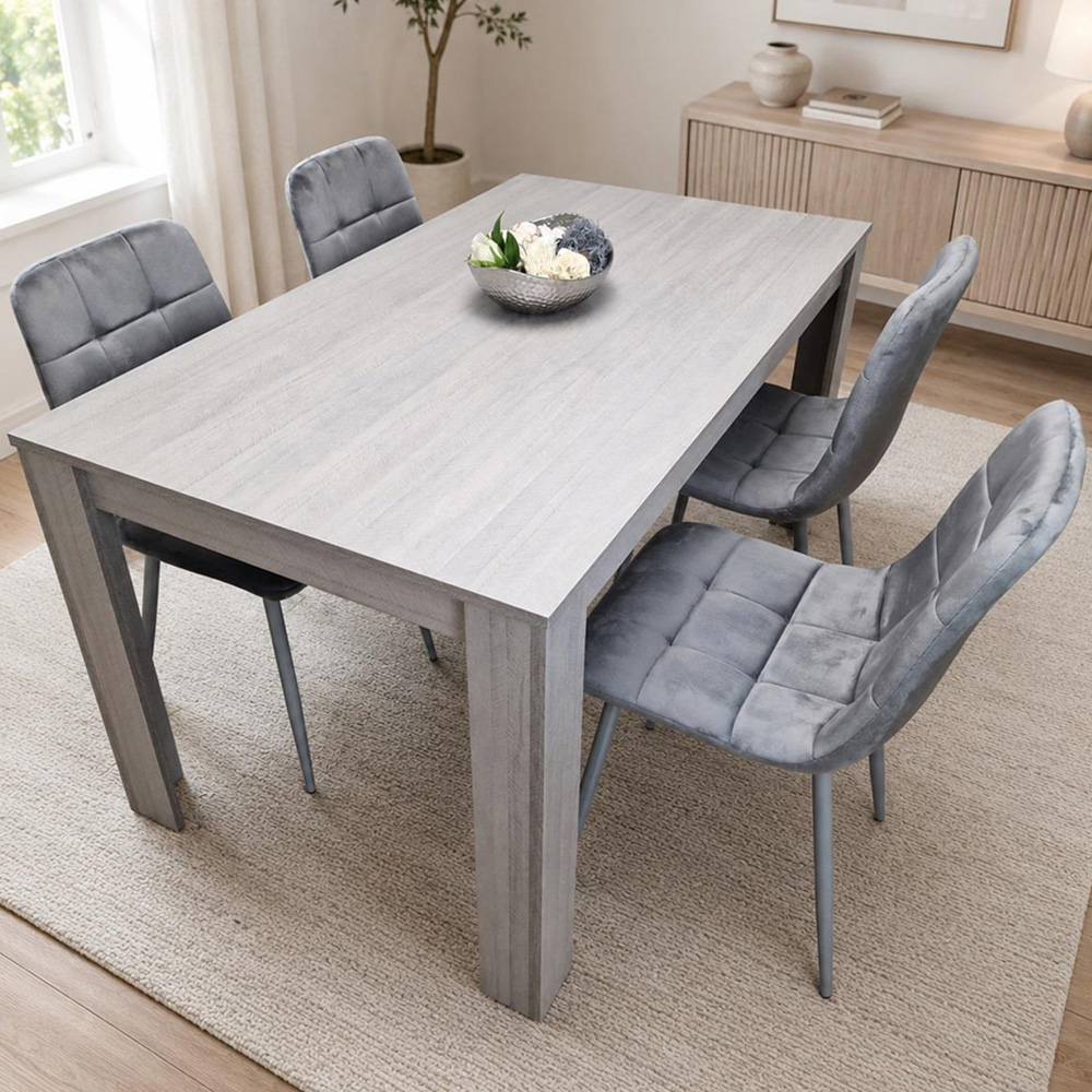 Portland 4 Seater Velvet Dining Set Grey Image 1