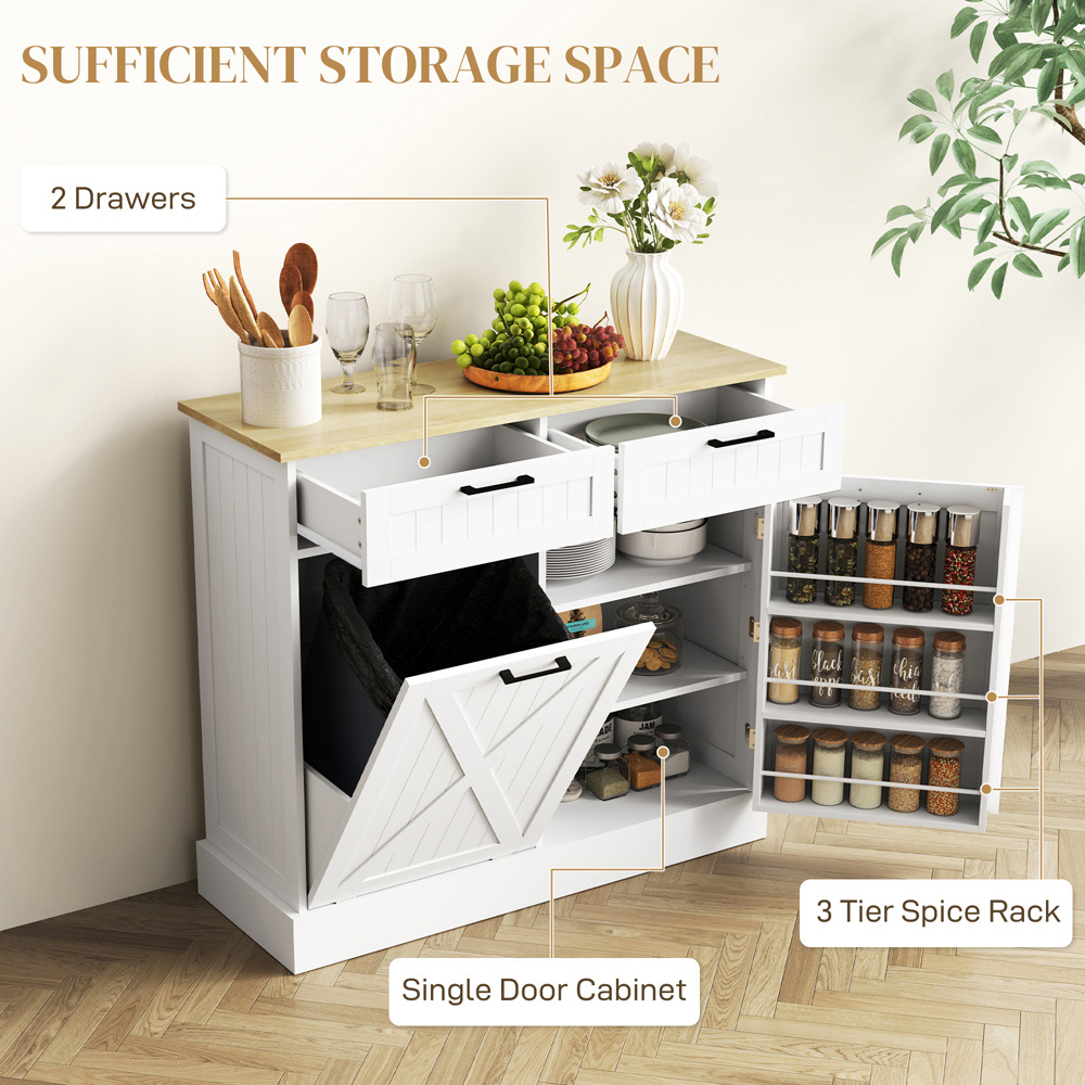 Portland Single Door 2 Drawer White Wood-Effect Sideboard with Tilt Out Trash Bin 38L Image 6