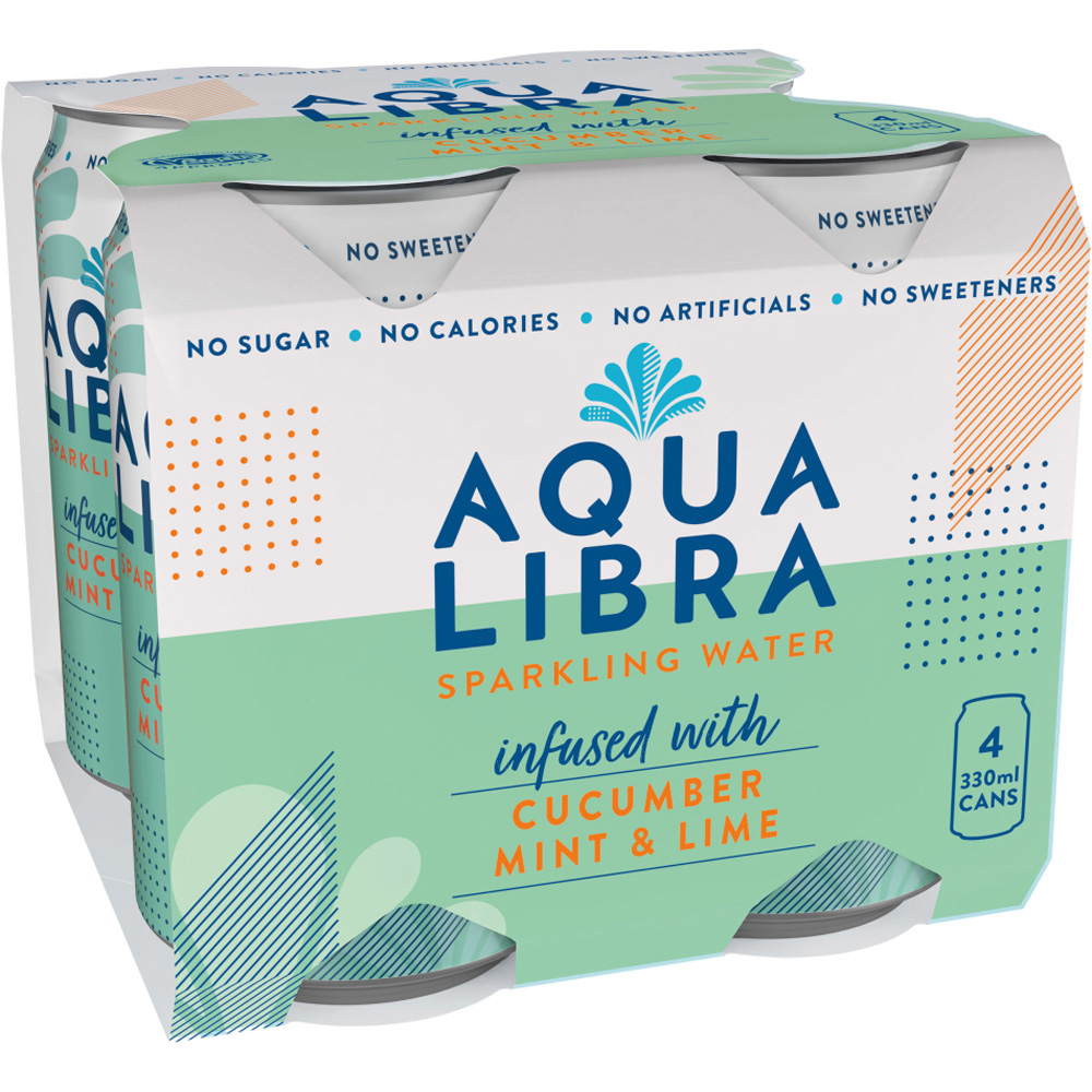 Aqua Libra Sparkling Water Infused with Cucumber Mint and Lime 330ml 4 Pack Image