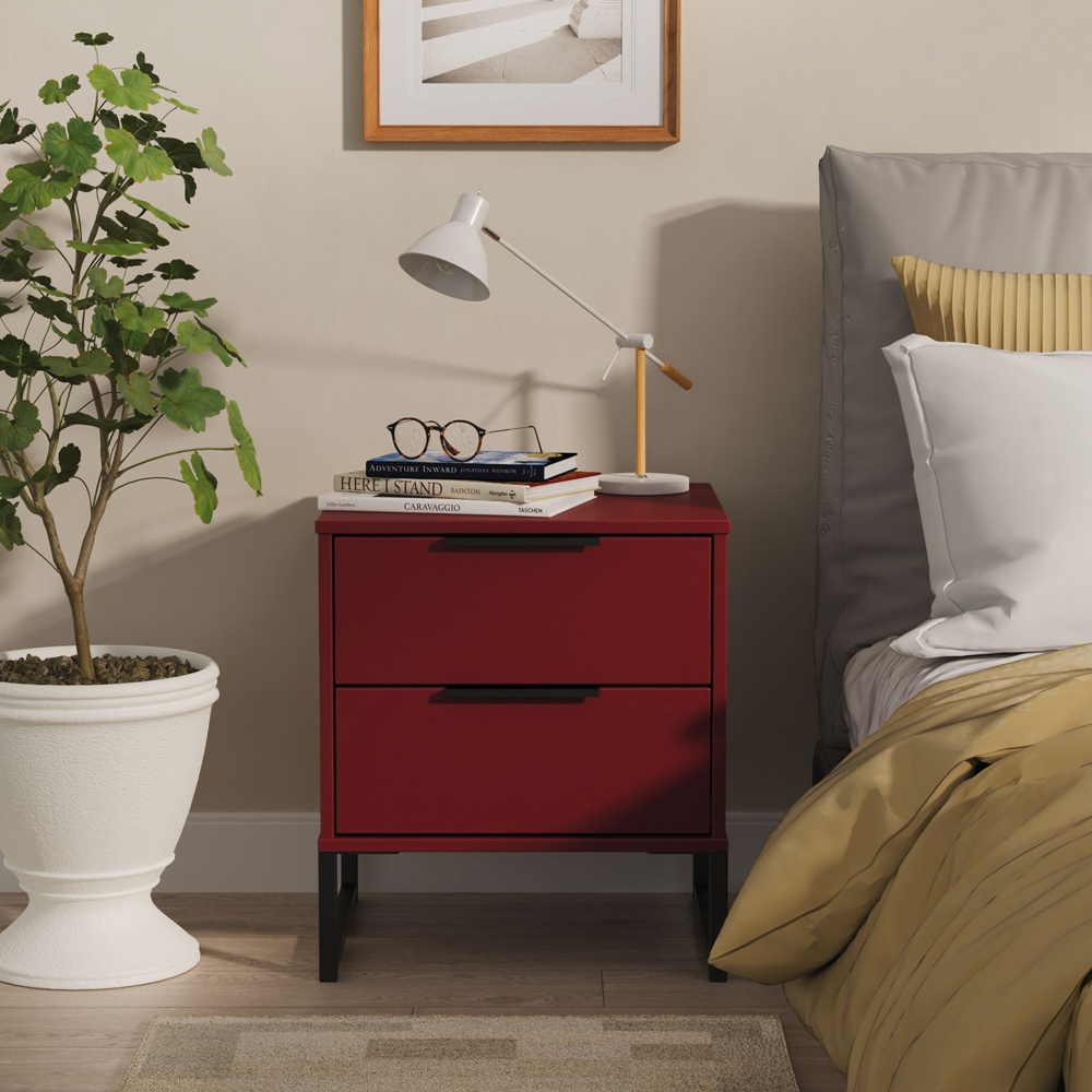 Crowndale Hong Kong 2 Drawer Matt Red and Black Compact Bedside Cabinet Ready Assembled Image 7