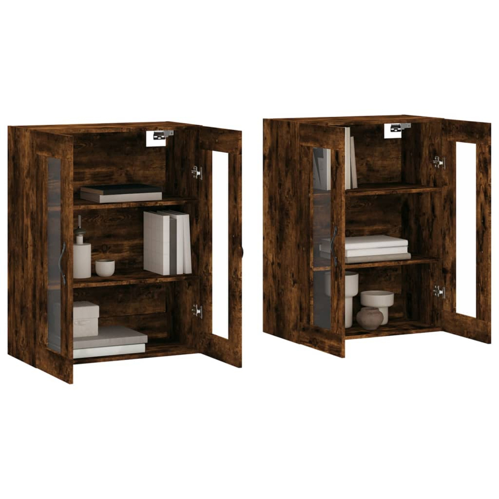 vidaXL 2 Glass Door Smoked Oak Wooden Wall-Mounted Cabinet Set of 2 Image 3