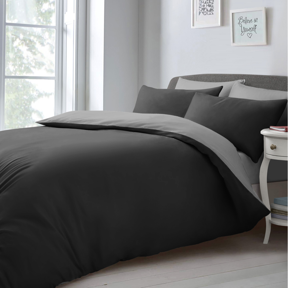 Velosso King Size Black and Silver Microfibre Reversible Duvet Cover Set Image 3