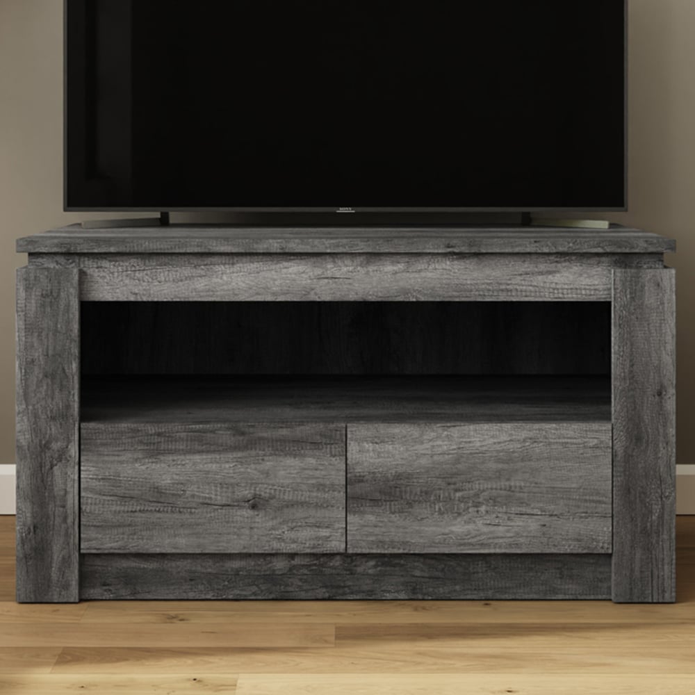 GFW Canyon 2 Drawer Single Open Shelf Charcoal Grey TV Unit Image 1