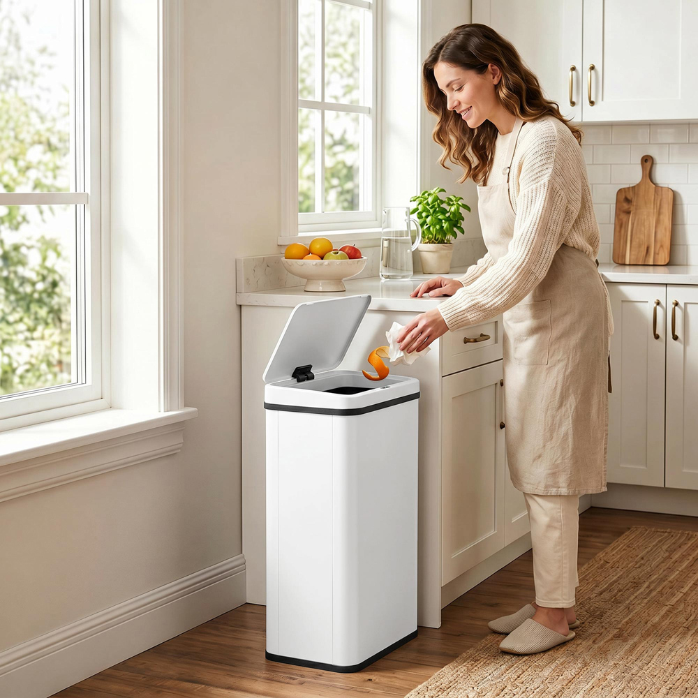 HOMCOM White Stainless Steel Kitchen Motion Sensor Bin 50L Image 8