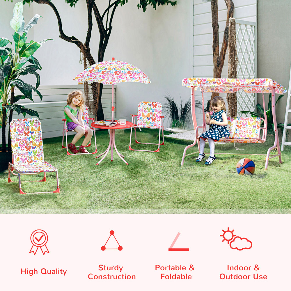 Outsunny Kids Butterfly Foldable Picnic Dining Set with Parasol Image 5