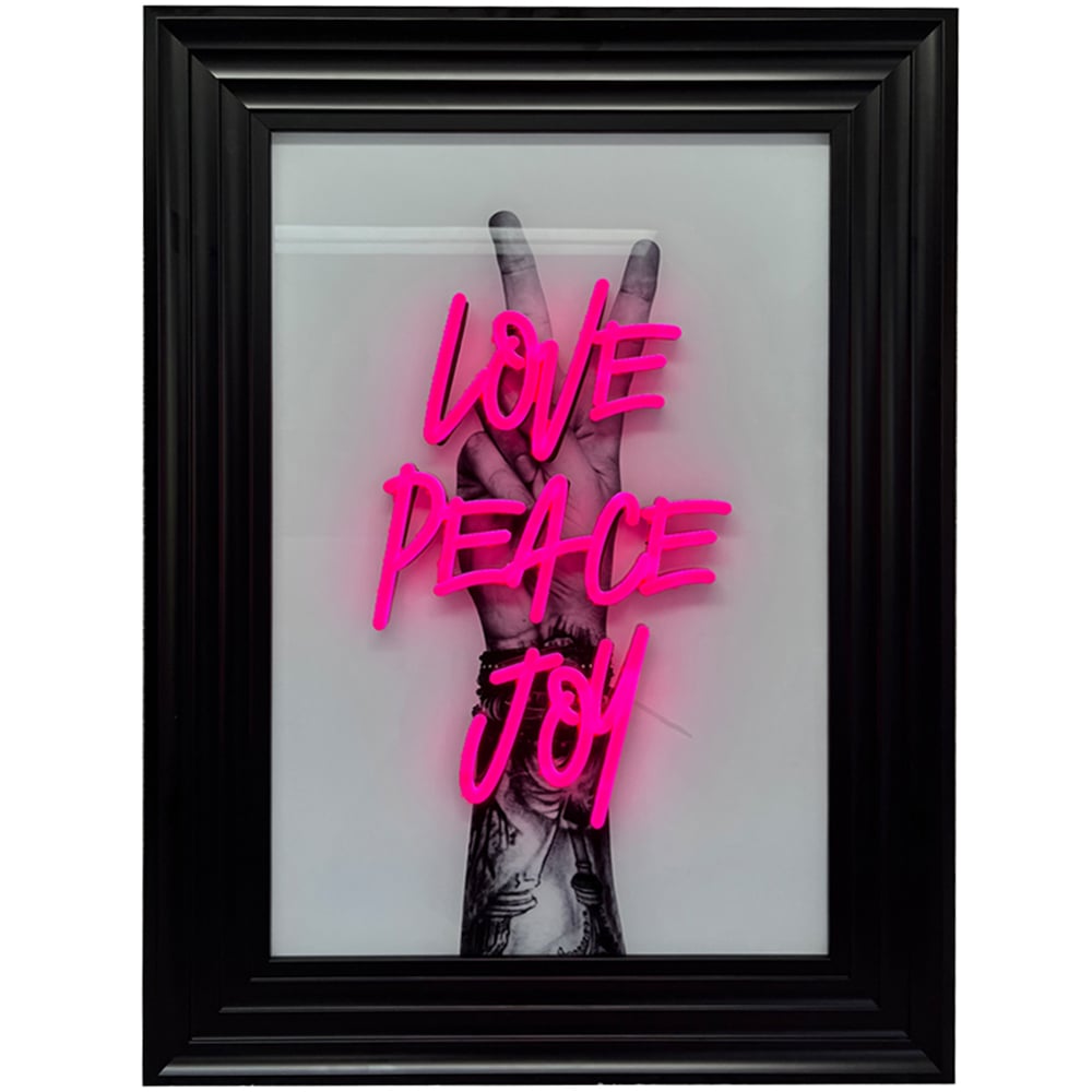 Splashbax Love Peace Joy Black Premium Gallery Frame LED Neon Wall Art Image 1