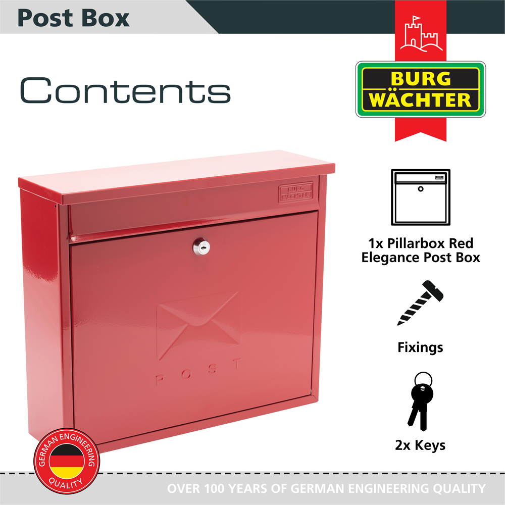 Burg-Wachter Red Elegance Wall Mounted Galvanised Steel Lockable Weatherproof Post Box - 36x31x10cm Image 3