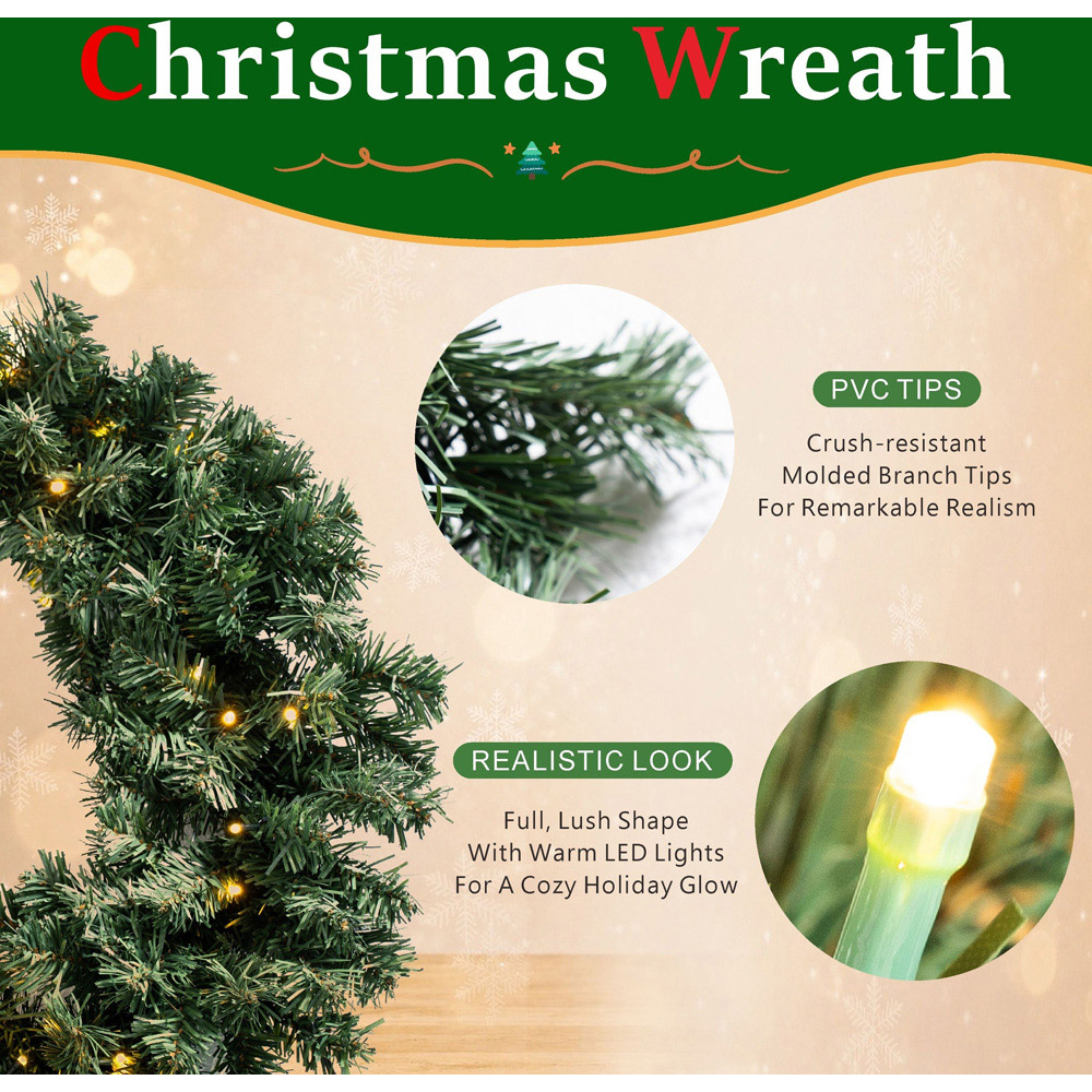 Abrihome 35 Warm White LED Multi-Function Artificial Christmas Wreath with 140 Tips 50cm Image 6