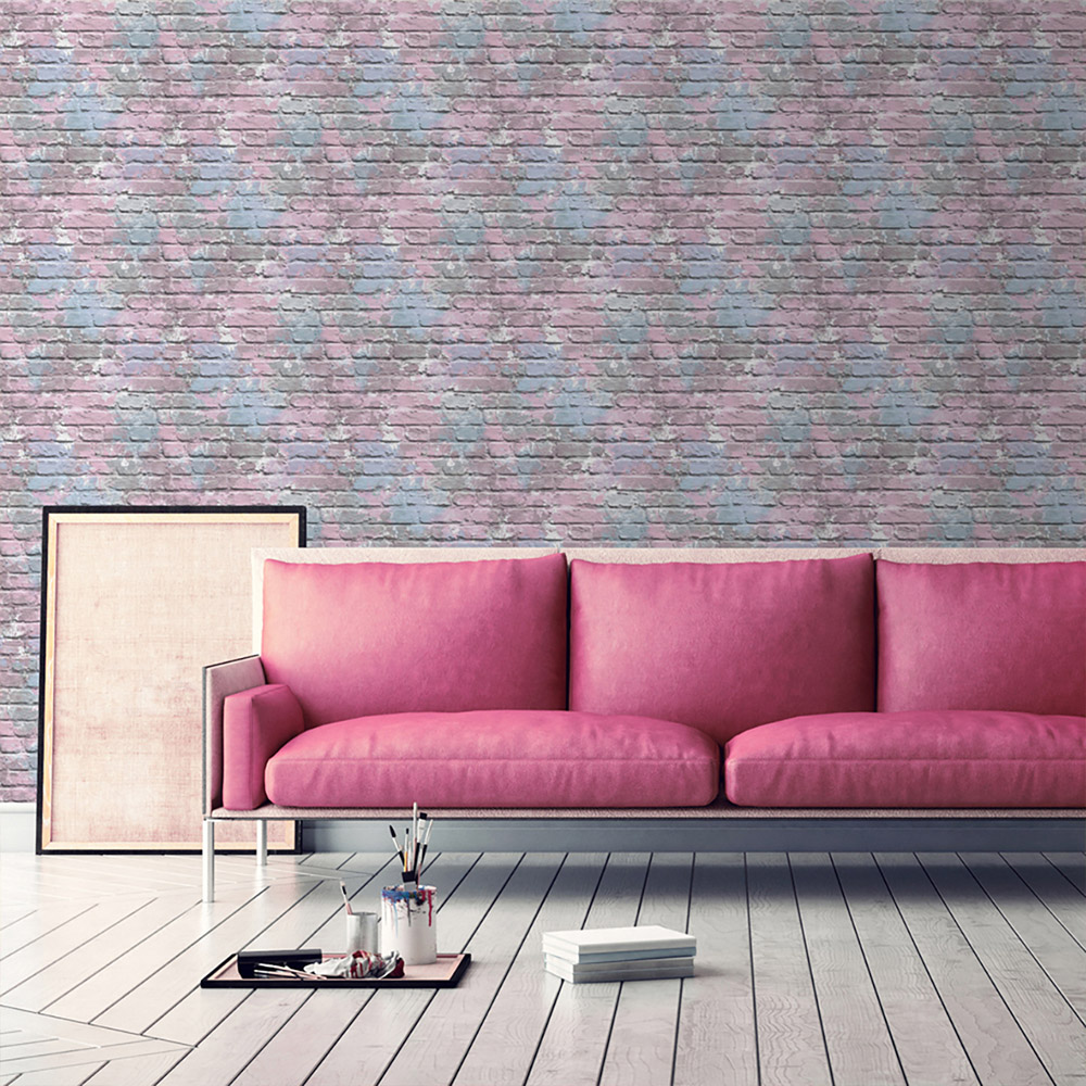 Muriva Camouflage Brick Lilac Wallpaper Image 2