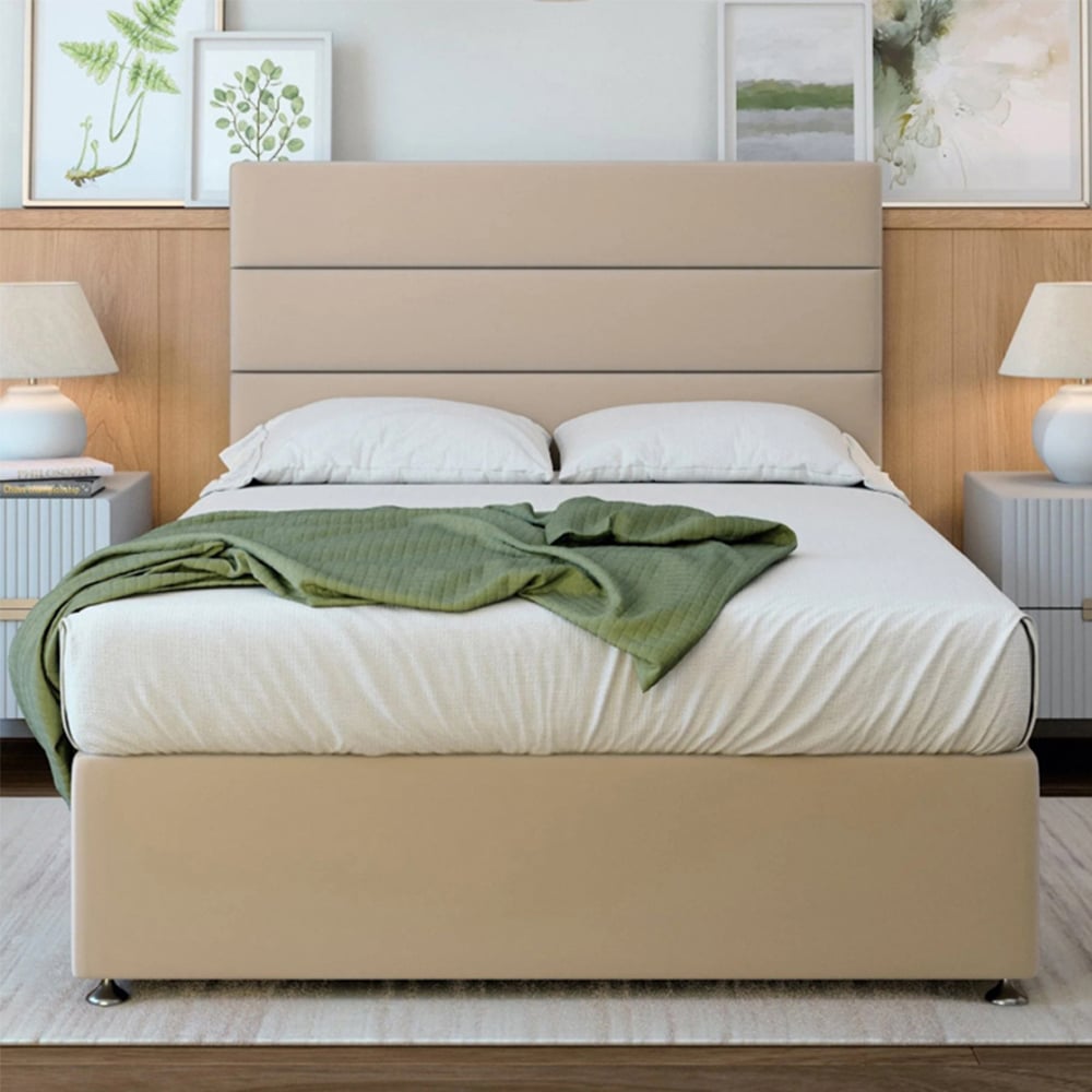 Bedmaster King Size Natural Plush Velvet 2 Drawer Divan Base with Milan Headboard Image 1