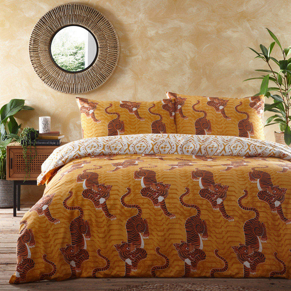 furn. Tibetan Tiger Super King Size Multi Tribal Duvet Cover Set Image 1