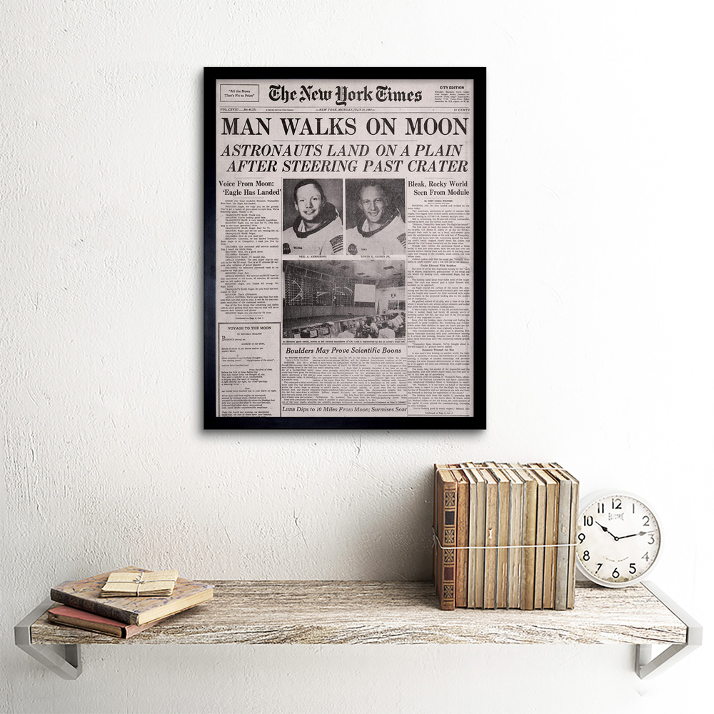 Wee Blue Coo Vintage Moon Aldrin Armstrong Space Newspaper Framed Wall Art Print 30 x 41cm Image 2
