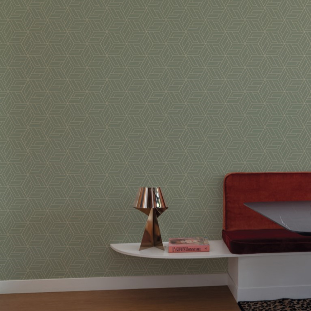 Grandeco Cobra Geometric Metallic Green Vinyl Wallpaper Image 3