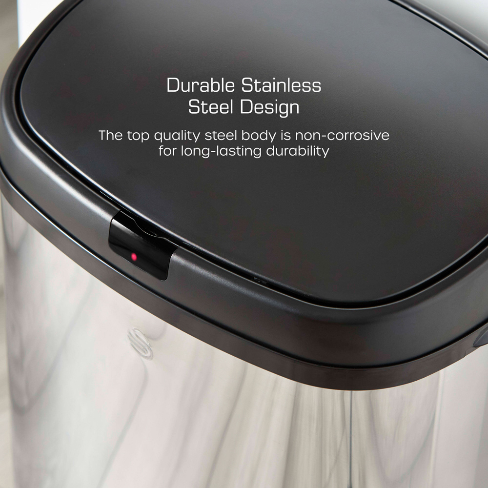 Swan Silver and Black Stainless Steel Square Sensor Bin 50L Image 6