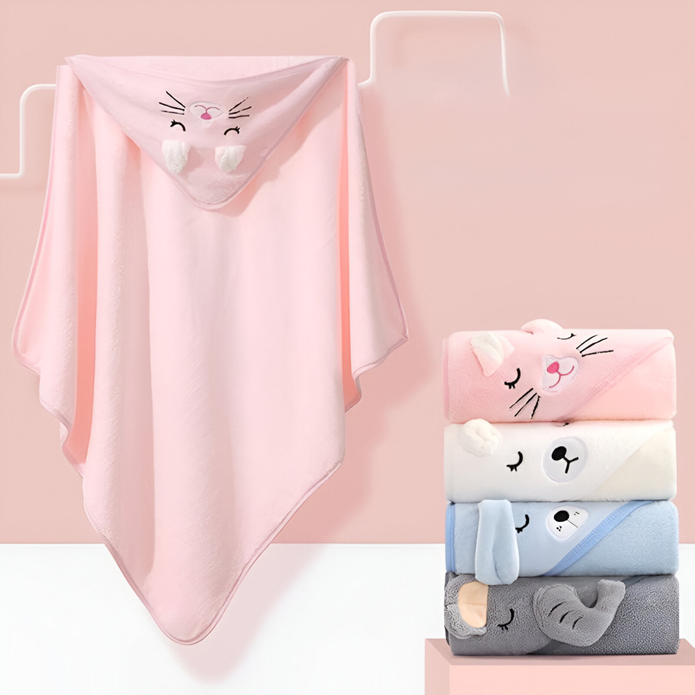 Dyzi Pink Animal Cartoon Ultra Soft and Absorbent Baby Hooded Bath Towel Image 3