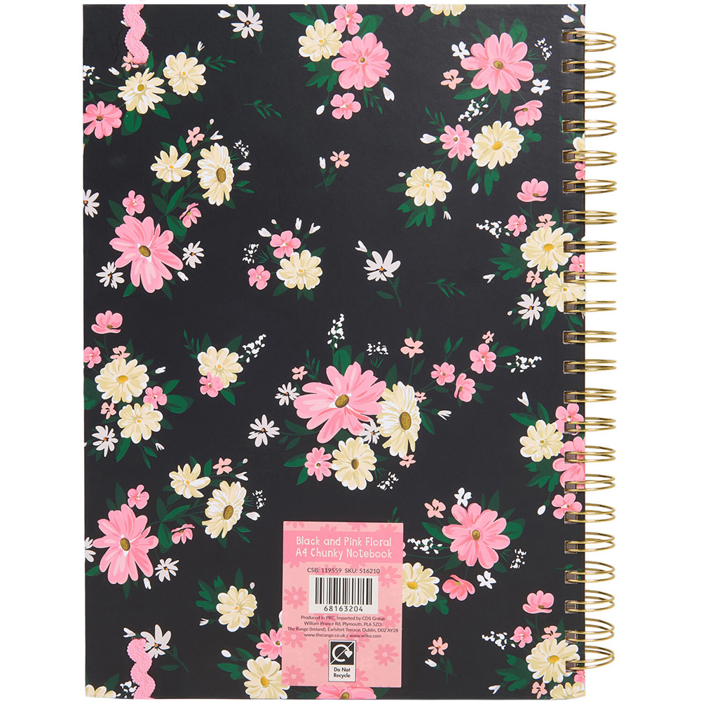 Black and Pink Floral A4 Notebook Image 2