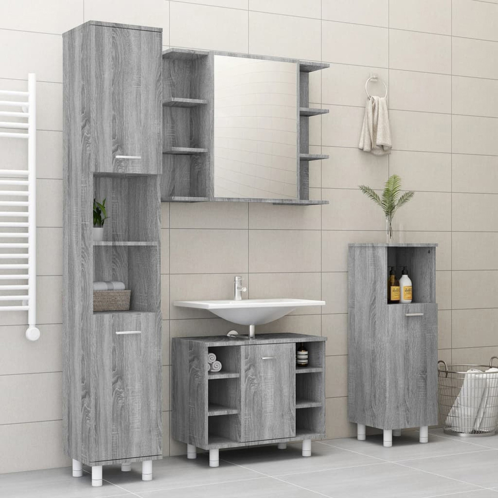 vidaXL Single Door 6 Shelf Grey Sonoma Wall Mounted Mirrored Bathroom Cabinet Image 6