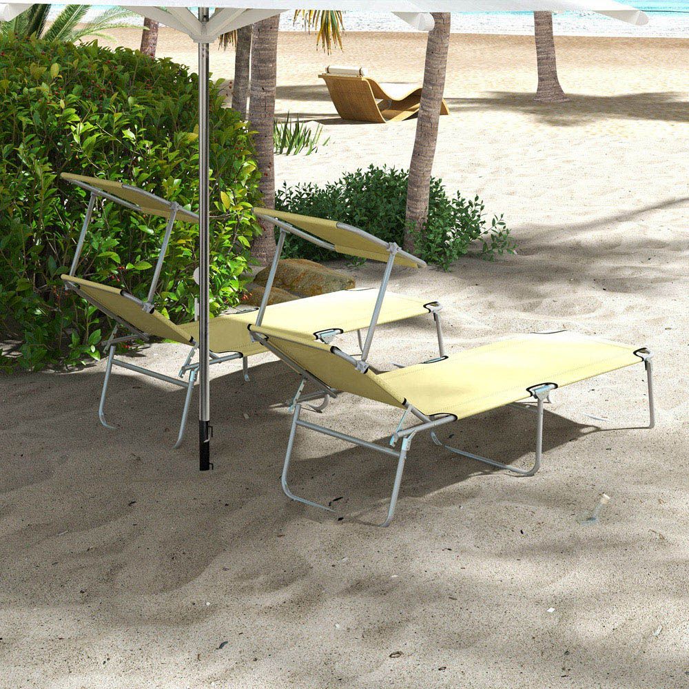 Outsunny Set of 2 Beige Adjustable Folding Sun Lounger Image 3