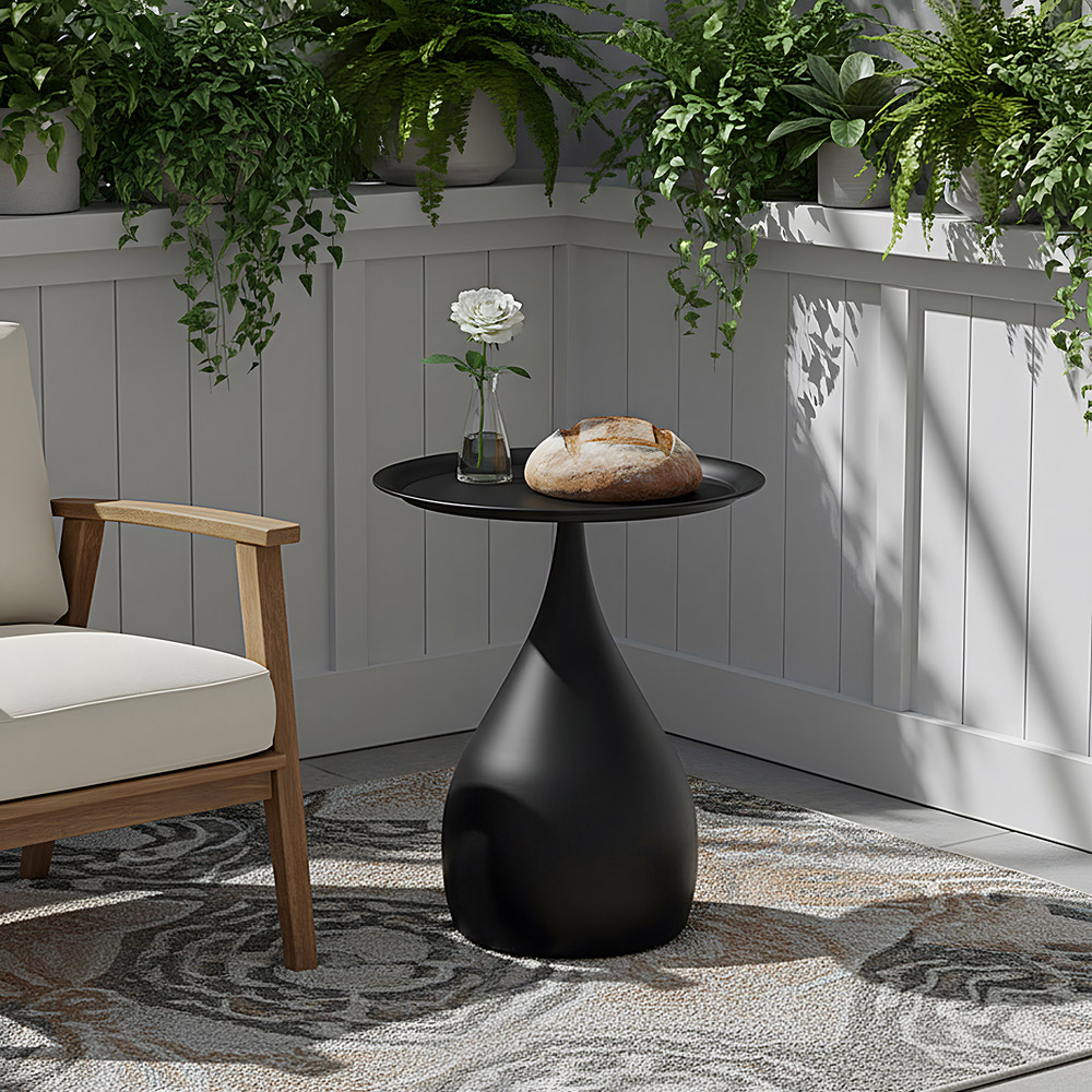 Living and Home Black Round Raised Edge Side Table Image 8