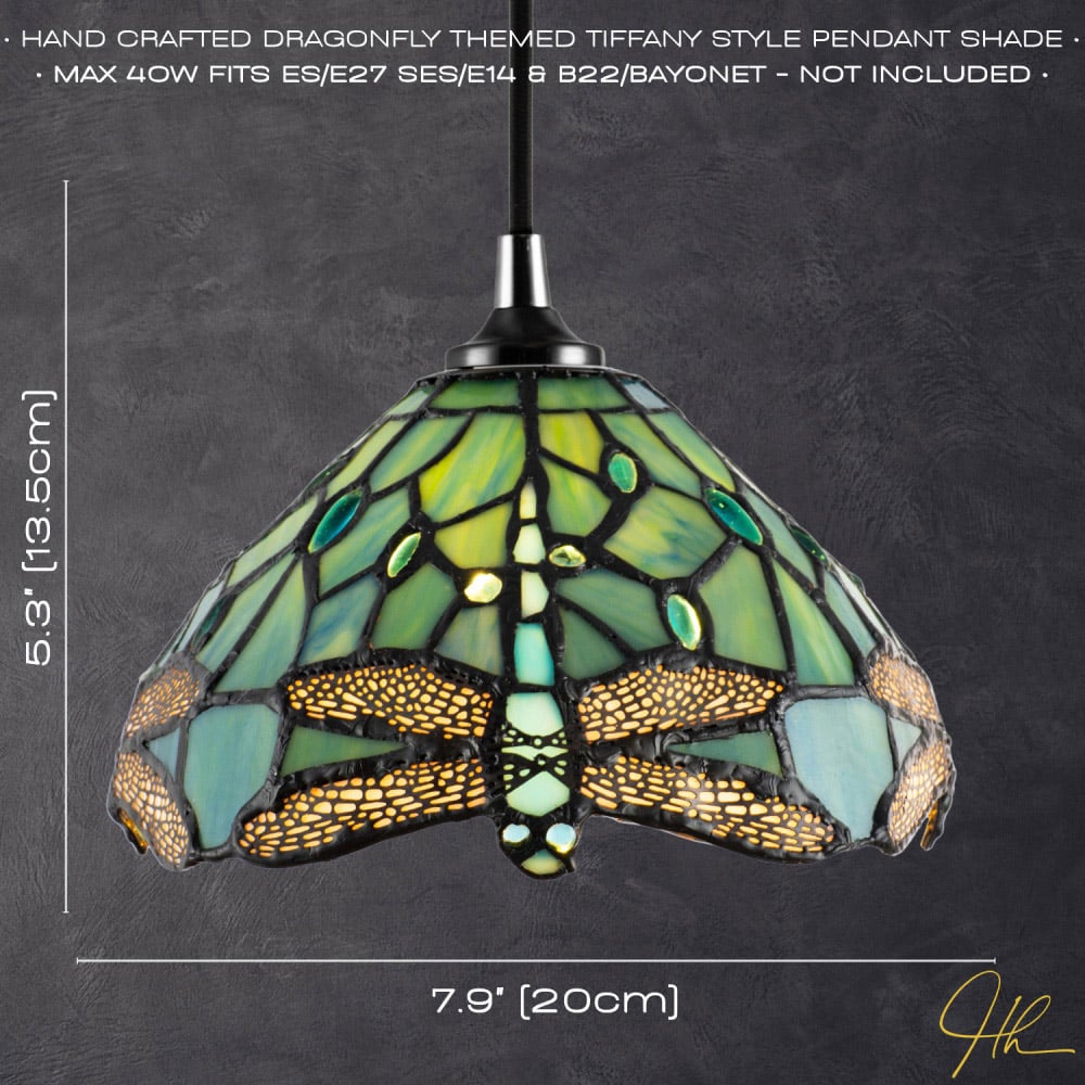 Happy Homewares Emerald Stained Glass Dragonfly Tiffany Pendant Lighting Shade Image 7