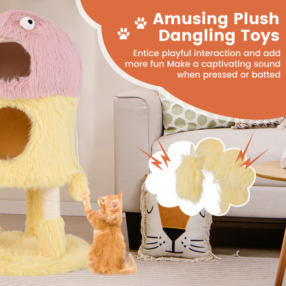 Costway Yellow Monster Themed Cat Tower with 2 Private Condos 93cm Image 8