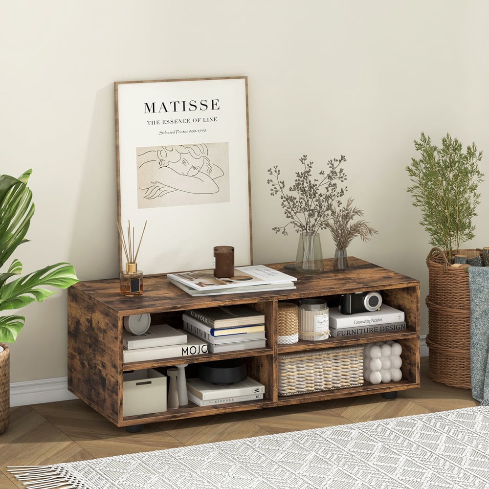 Costway 4 Shelf Rustic Brown TV Unit Image 4
