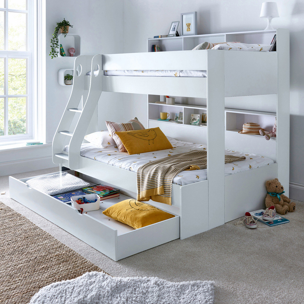 Bedmaster Oliver Triple Sleeper White Storage Bunk Bed with Spring Mattresses Image 9