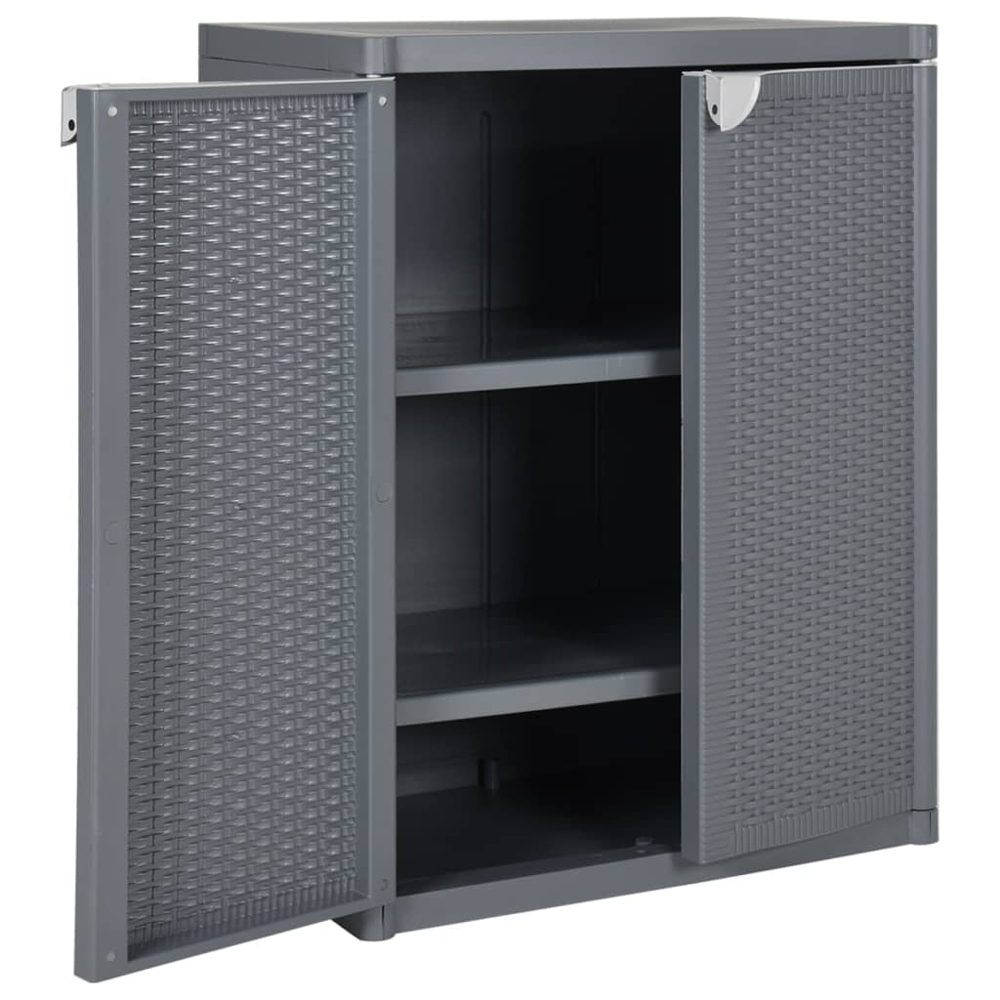 vidaXL 2 Door Grey PP Rattan Garden Storage Cabinet Image 4