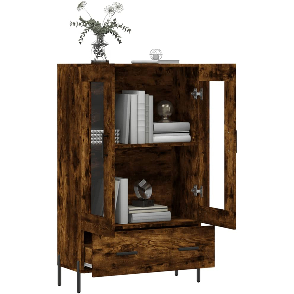 vidaXL 2 Glass Door Single Drawer Smoked Oak Highboard Image 4