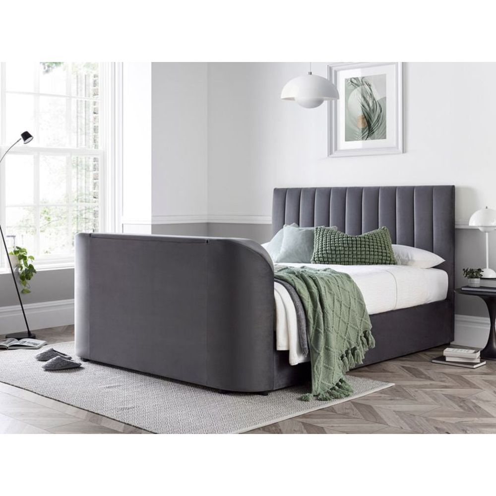 Webb Daniels Nova Super King Size Grey Velvet Ottoman Media TV Bed Image 8