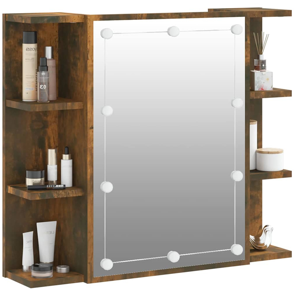 vidaXL Single Door 6 Open Shelf Smoked Oak LED Mirror Bathroom Cabinet Image 3