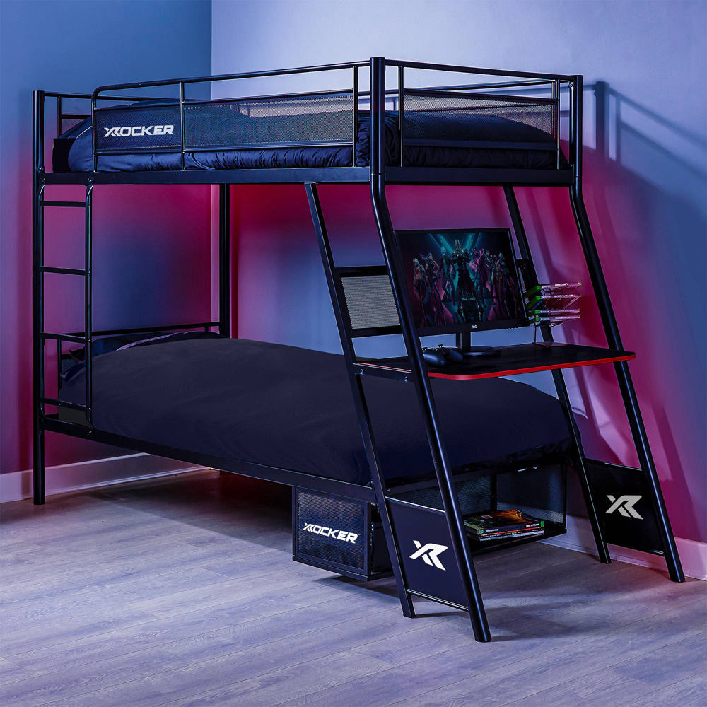 X Rocker Armada Black Dual Bunk Bed with Gaming Desk Image 1