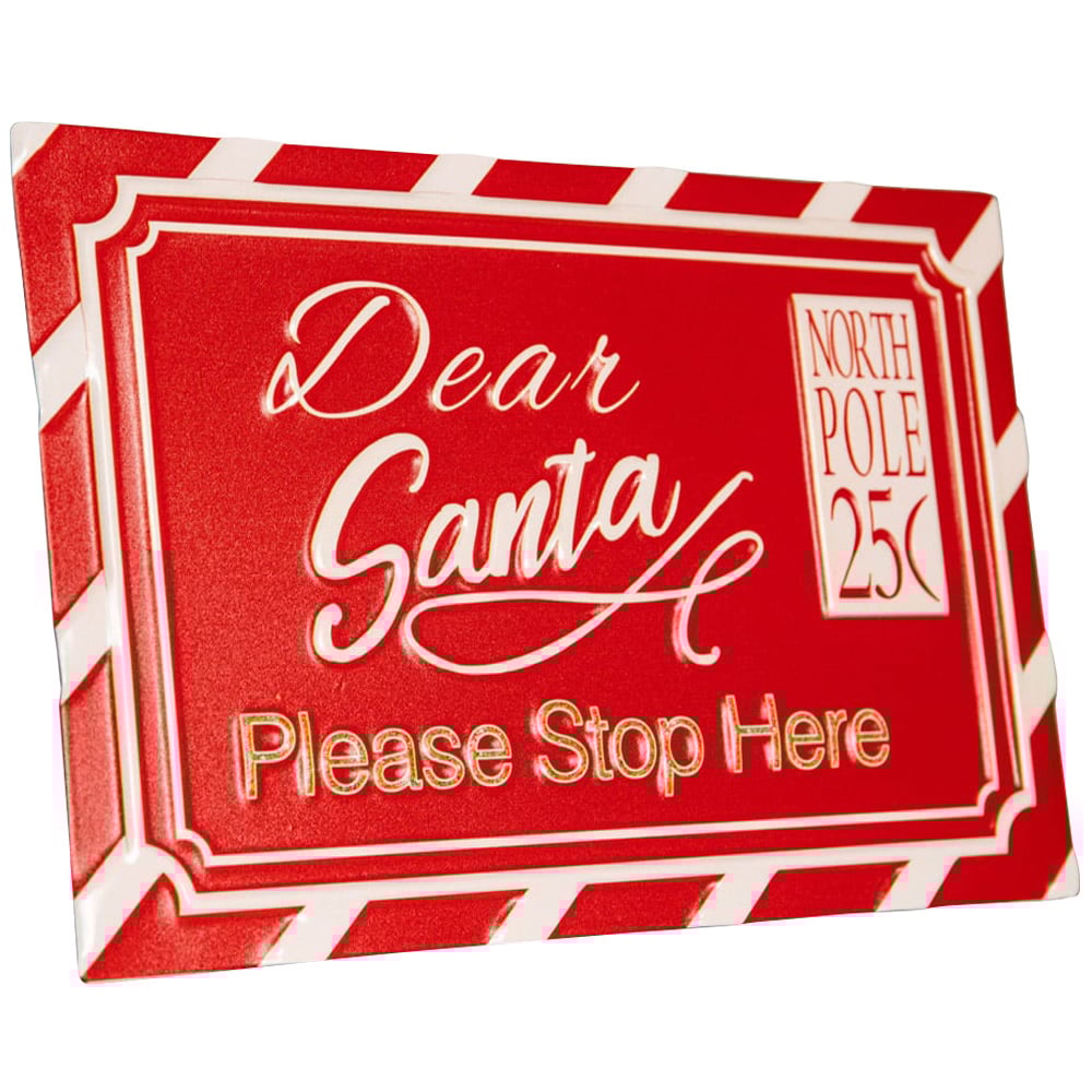 Samuel Alexander Red and White Metal Dear Santa Stop Here Hanging Sign 29cm Image 1